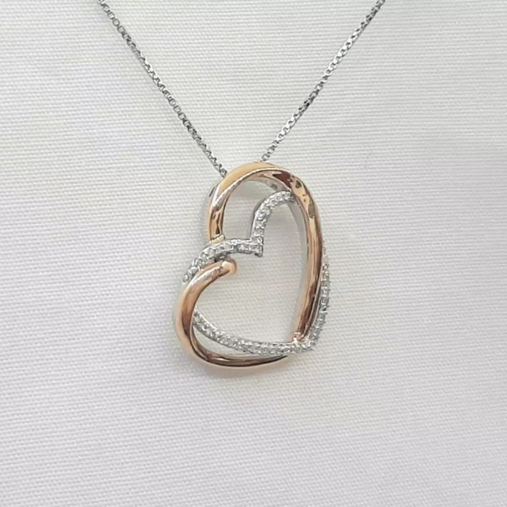 NWOT 10 KT ROSE GOLD .16CTW DIAMOND  AND STERLING SILVER NECKLACE